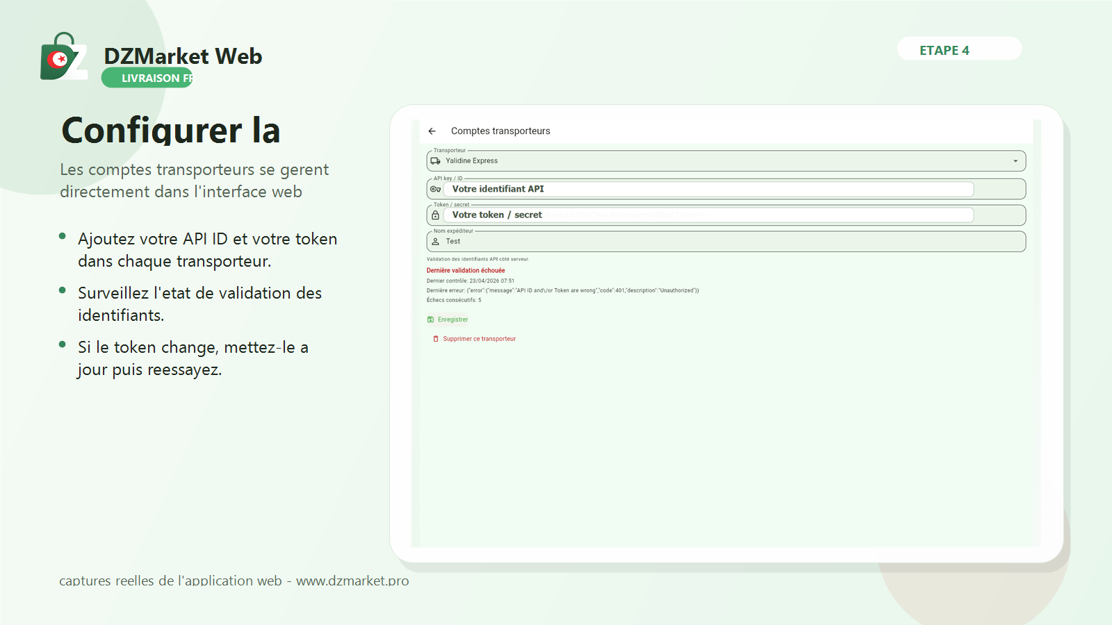 Configuration livraison DZMarket